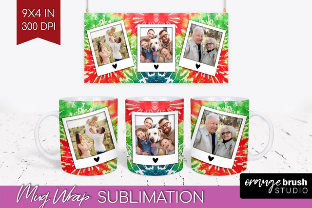 Christmas Photo Frame Mug Wrap - Tie Dye Mug Sublimation Sublimation OrangeBrushStudio 