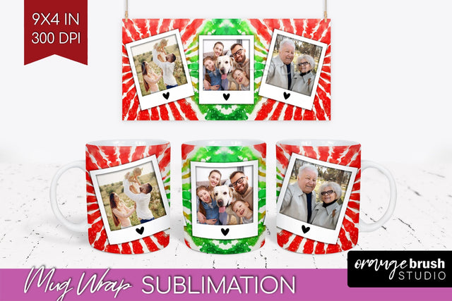 Christmas Photo Frame Mug Wrap - Tie Dye Mug Sublimation Sublimation OrangeBrushStudio 