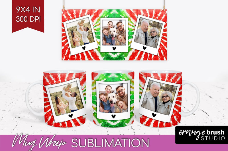 Christmas Photo Frame Mug Wrap - Tie Dye Mug Sublimation Sublimation OrangeBrushStudio 