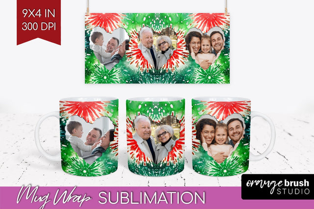 Christmas Photo Frame Mug Wrap - Tie Dye Mug Sublimation Sublimation OrangeBrushStudio 