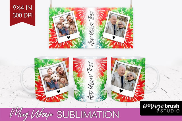 Christmas Photo Frame Mug Wrap - Tie Dye Mug Sublimation Sublimation OrangeBrushStudio 