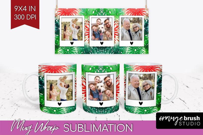 Christmas Photo Frame Mug Wrap - Tie Dye Mug Sublimation Sublimation OrangeBrushStudio 