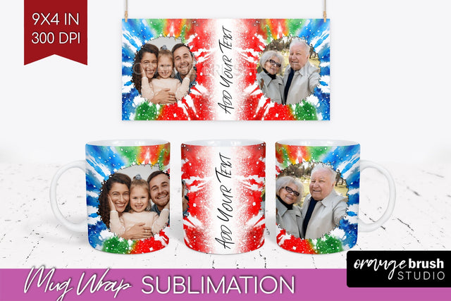 Christmas Photo Frame Mug Wrap - Tie Dye Mug Sublimation Sublimation OrangeBrushStudio 