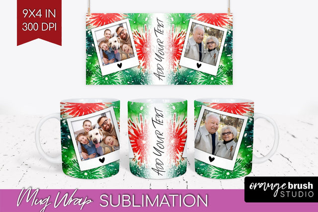 Christmas Photo Frame Mug Wrap - Tie Dye Mug Sublimation Sublimation OrangeBrushStudio 
