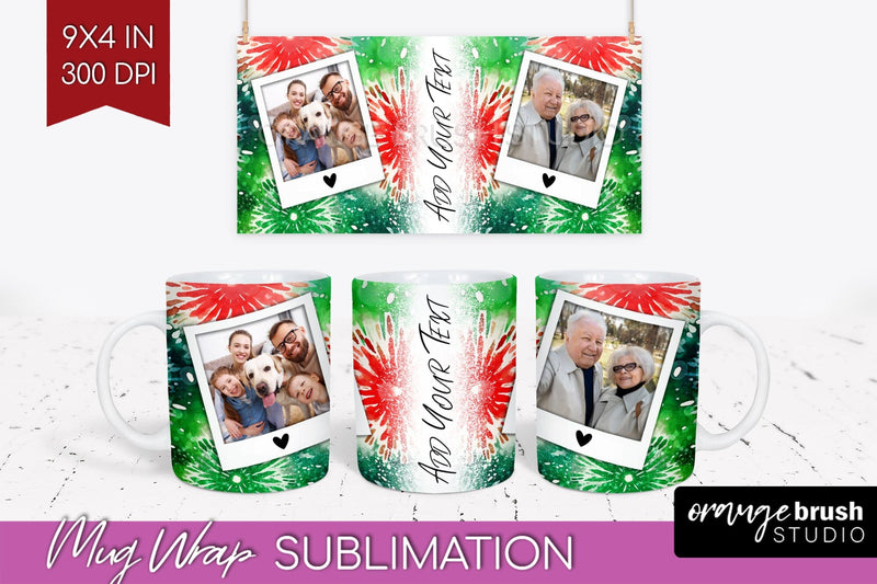 Christmas Photo Frame Mug Wrap - Tie Dye Mug Sublimation Sublimation OrangeBrushStudio 