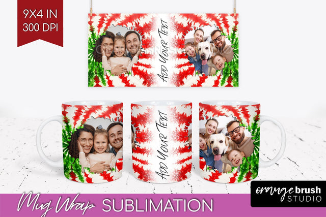 Christmas Photo Frame Mug Wrap - Tie Dye Mug Sublimation Sublimation OrangeBrushStudio 