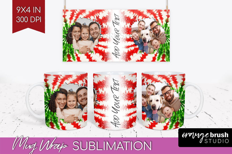 Christmas Photo Frame Mug Wrap - Tie Dye Mug Sublimation Sublimation OrangeBrushStudio 
