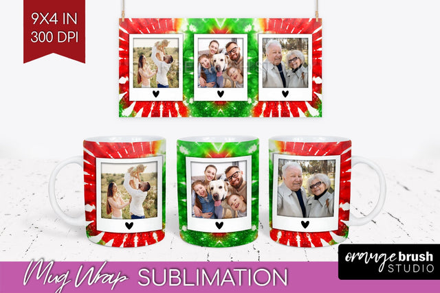 Christmas Photo Frame Mug Wrap - Tie Dye Mug Sublimation Sublimation OrangeBrushStudio 