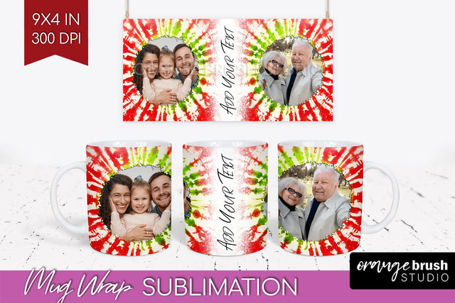 Christmas Photo Frame Mug Wrap - Tie Dye Mug Sublimation Sublimation OrangeBrushStudio 