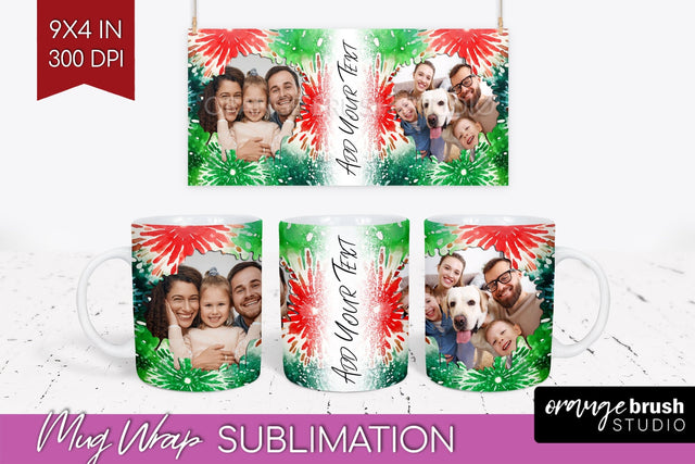 Christmas Photo Frame Mug Wrap - Tie Dye Mug Sublimation Sublimation OrangeBrushStudio 