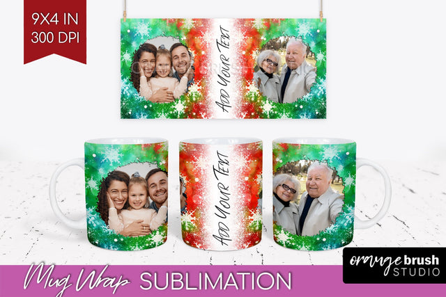 Christmas Photo Frame Mug Wrap - Tie Dye Mug Sublimation Sublimation OrangeBrushStudio 