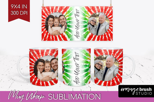 Christmas Photo Frame Mug Wrap - Tie Dye Mug Sublimation Sublimation OrangeBrushStudio 