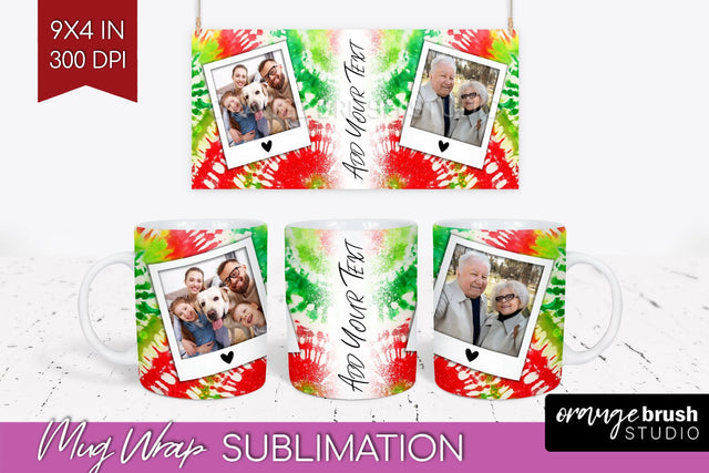 Christmas Photo Frame Mug Wrap - Tie Dye Mug Sublimation Sublimation OrangeBrushStudio 