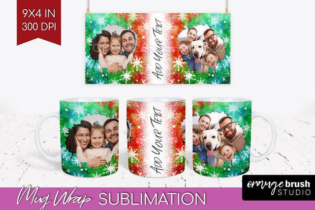 Christmas Photo Frame Mug Wrap - Tie Dye Mug Sublimation Sublimation OrangeBrushStudio 