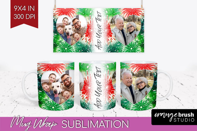 Christmas Photo Frame Mug Wrap - Tie Dye Mug Sublimation Sublimation OrangeBrushStudio 
