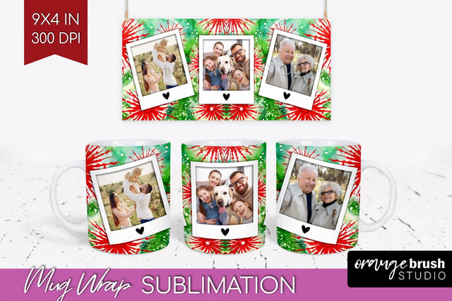 Christmas Photo Frame Mug Wrap - Tie Dye Mug Sublimation Sublimation OrangeBrushStudio 