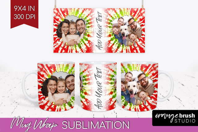 Christmas Photo Frame Mug Wrap - Tie Dye Mug Sublimation Sublimation OrangeBrushStudio 