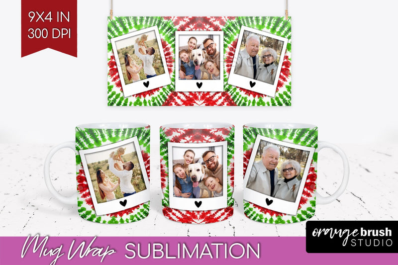 Christmas Photo Frame Mug Wrap - Tie Dye Mug Sublimation Sublimation OrangeBrushStudio 