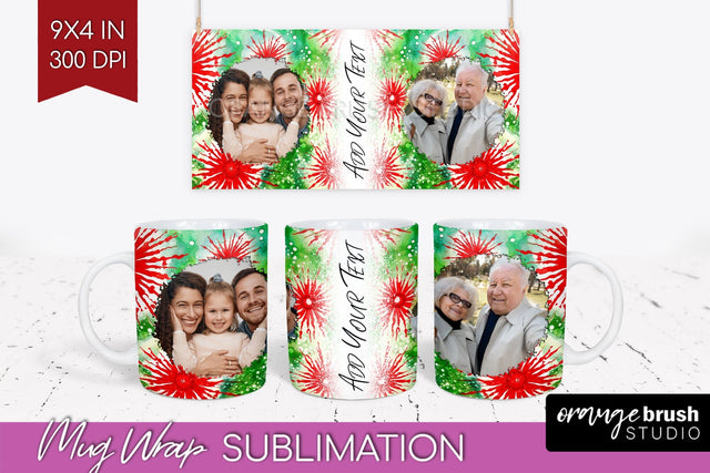 Christmas Photo Frame Mug Wrap - Tie Dye Mug Sublimation Sublimation OrangeBrushStudio 