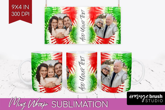 Christmas Photo Frame Mug Wrap - Tie Dye Mug Sublimation Sublimation OrangeBrushStudio 