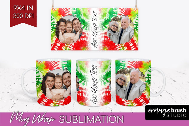 Christmas Photo Frame Mug Wrap - Tie Dye Mug Sublimation Sublimation OrangeBrushStudio 