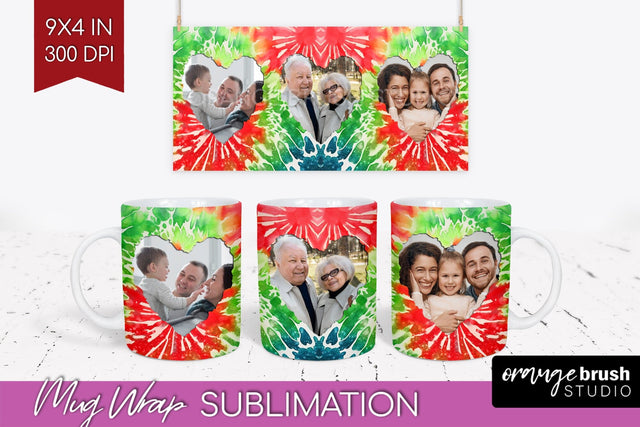 Christmas Photo Frame Mug Wrap - Tie Dye Mug Sublimation Sublimation OrangeBrushStudio 