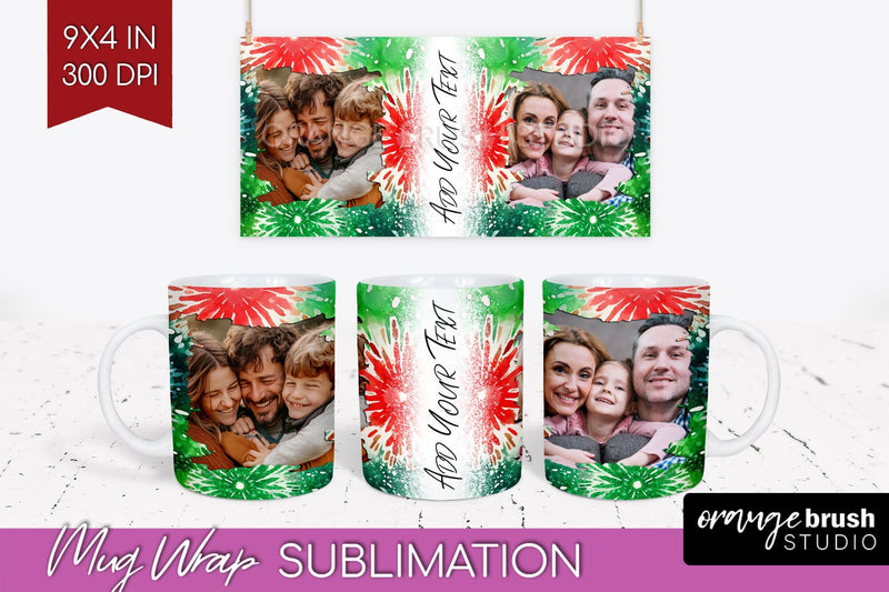 Christmas Photo Frame Mug Wrap - Tie Dye Mug Sublimation Sublimation OrangeBrushStudio 