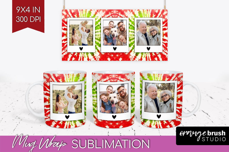 Christmas Photo Frame Mug Wrap - Tie Dye Mug Sublimation Sublimation OrangeBrushStudio 