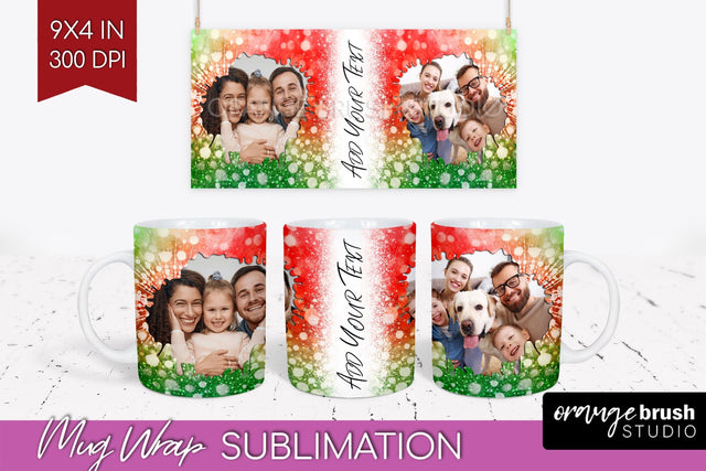 Christmas Photo Frame Mug Wrap - Tie Dye Mug Sublimation Sublimation OrangeBrushStudio 
