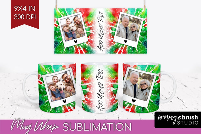 Christmas Photo Frame Mug Wrap - Tie Dye Mug Sublimation Sublimation OrangeBrushStudio 