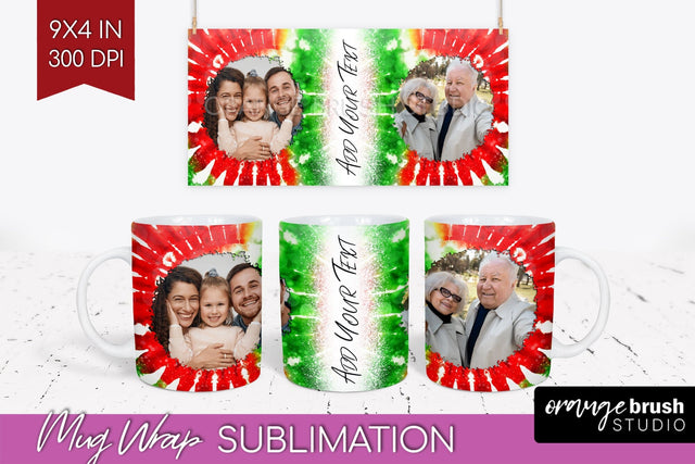 Christmas Photo Frame Mug Wrap - Tie Dye Mug Sublimation Sublimation OrangeBrushStudio 