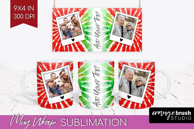 Christmas Photo Frame Mug Wrap - Tie Dye Mug Sublimation Sublimation OrangeBrushStudio 