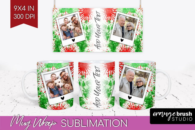 Christmas Photo Frame Mug Wrap - Tie Dye Mug Sublimation Sublimation OrangeBrushStudio 