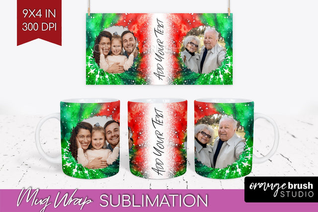 Christmas Photo Frame Mug Wrap - Tie Dye Mug Sublimation Sublimation OrangeBrushStudio 