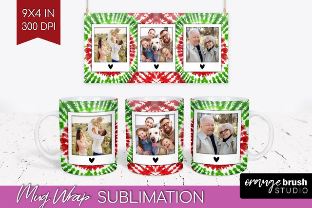 Christmas Photo Frame Mug Wrap - Tie Dye Mug Sublimation Sublimation OrangeBrushStudio 
