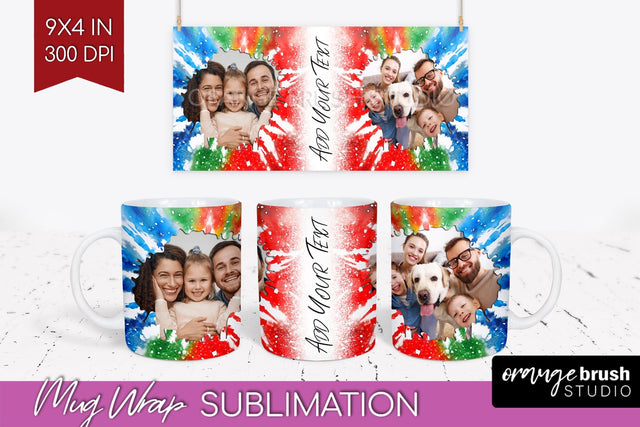 Christmas Photo Frame Mug Wrap - Tie Dye Mug Sublimation Sublimation OrangeBrushStudio 
