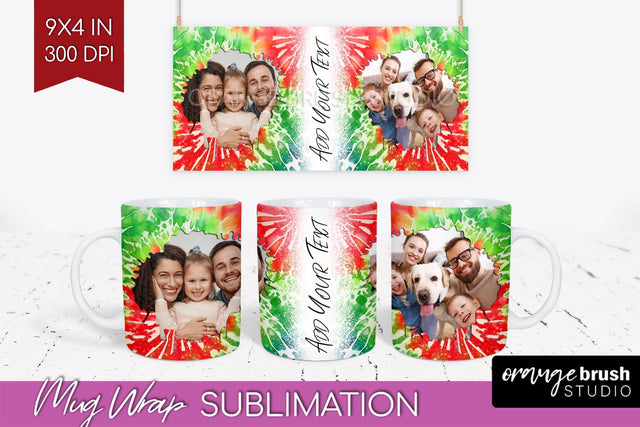 Christmas Photo Frame Mug Wrap - Tie Dye Mug Sublimation Sublimation OrangeBrushStudio 