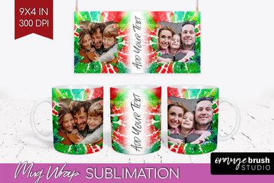 Christmas Photo Frame Mug Wrap - Tie Dye Mug Sublimation Sublimation OrangeBrushStudio 