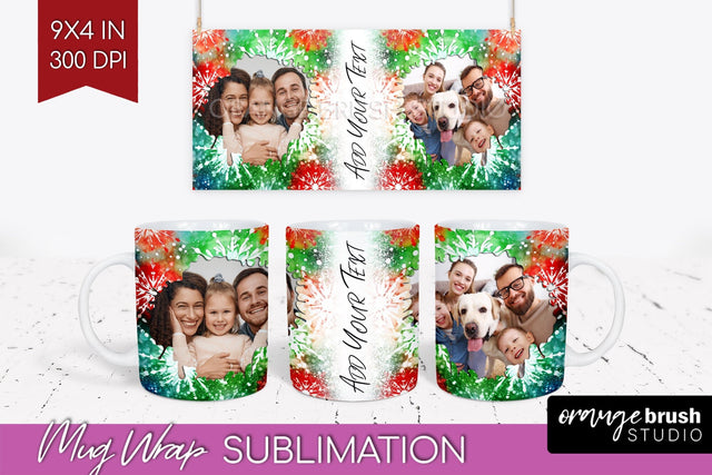 Christmas Photo Frame Mug Wrap - Tie Dye Mug Sublimation Sublimation OrangeBrushStudio 