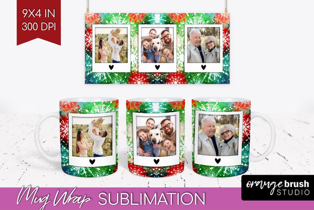 Christmas Photo Frame Mug Wrap - Tie Dye Mug Sublimation Sublimation OrangeBrushStudio 