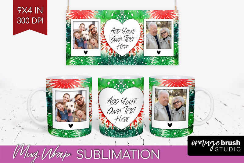 Christmas Photo Frame Mug Wrap - Tie Dye Mug Sublimation Sublimation OrangeBrushStudio 
