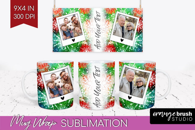 Christmas Photo Frame Mug Wrap - Tie Dye Mug Sublimation Sublimation OrangeBrushStudio 