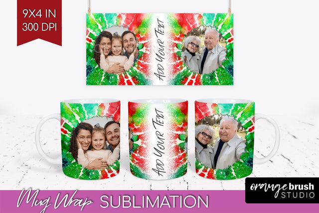 Christmas Photo Frame Mug Wrap - Tie Dye Mug Sublimation Sublimation OrangeBrushStudio 