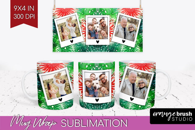 Christmas Photo Frame Mug Wrap - Tie Dye Mug Sublimation Sublimation OrangeBrushStudio 