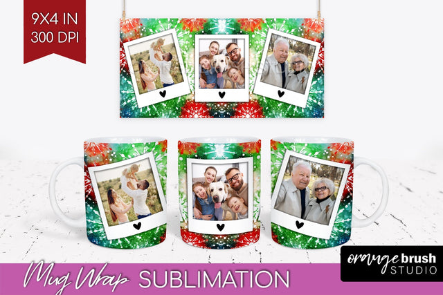 Christmas Photo Frame Mug Wrap - Tie Dye Mug Sublimation Sublimation OrangeBrushStudio 