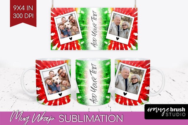 Christmas Photo Frame Mug Wrap - Tie Dye Mug Sublimation Sublimation OrangeBrushStudio 
