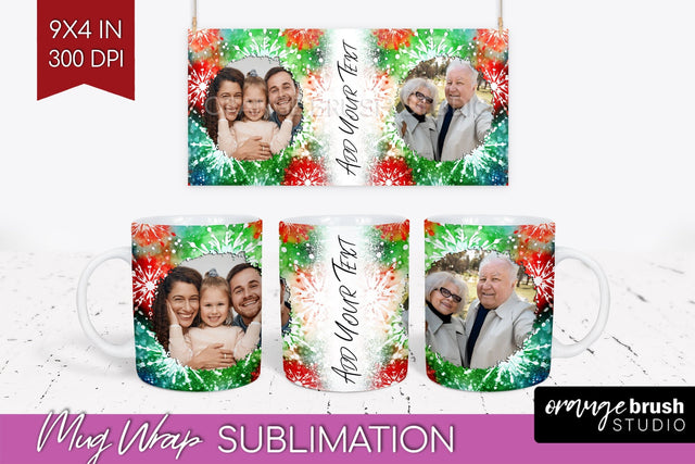 Christmas Photo Frame Mug Wrap - Tie Dye Mug Sublimation Sublimation OrangeBrushStudio 