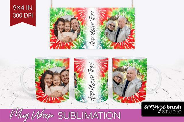 Christmas Photo Frame Mug Wrap - Tie Dye Mug Sublimation Sublimation OrangeBrushStudio 