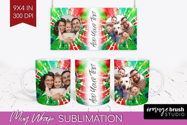 Christmas Photo Frame Mug Wrap - Tie Dye Mug Sublimation Sublimation OrangeBrushStudio 