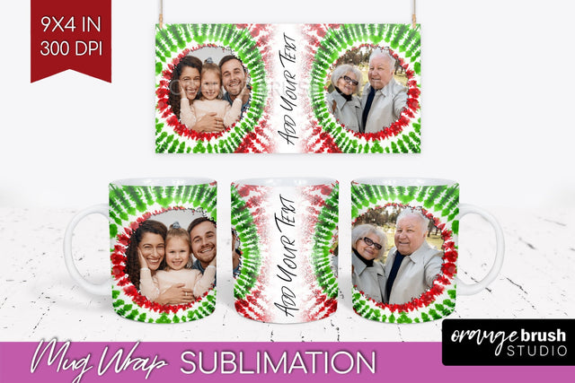 Christmas Photo Frame Mug Wrap - Tie Dye Mug Sublimation Sublimation OrangeBrushStudio 